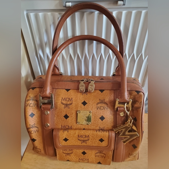 MCM Handbags - MCM Visetos Satchel in Cognac w/MCM Charm